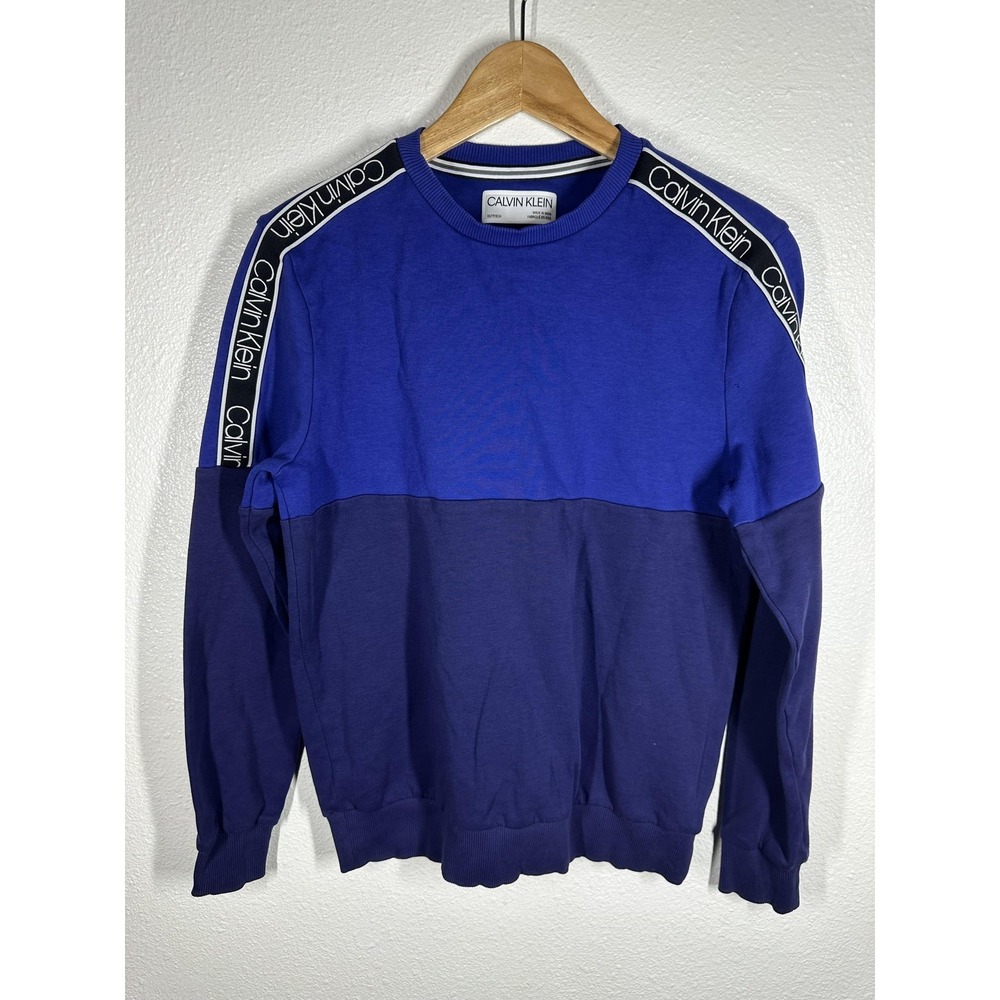 Calvin Klein Sweatshirt Mens XS Blue Colorblock Logo Tape Pullover Crewneck
